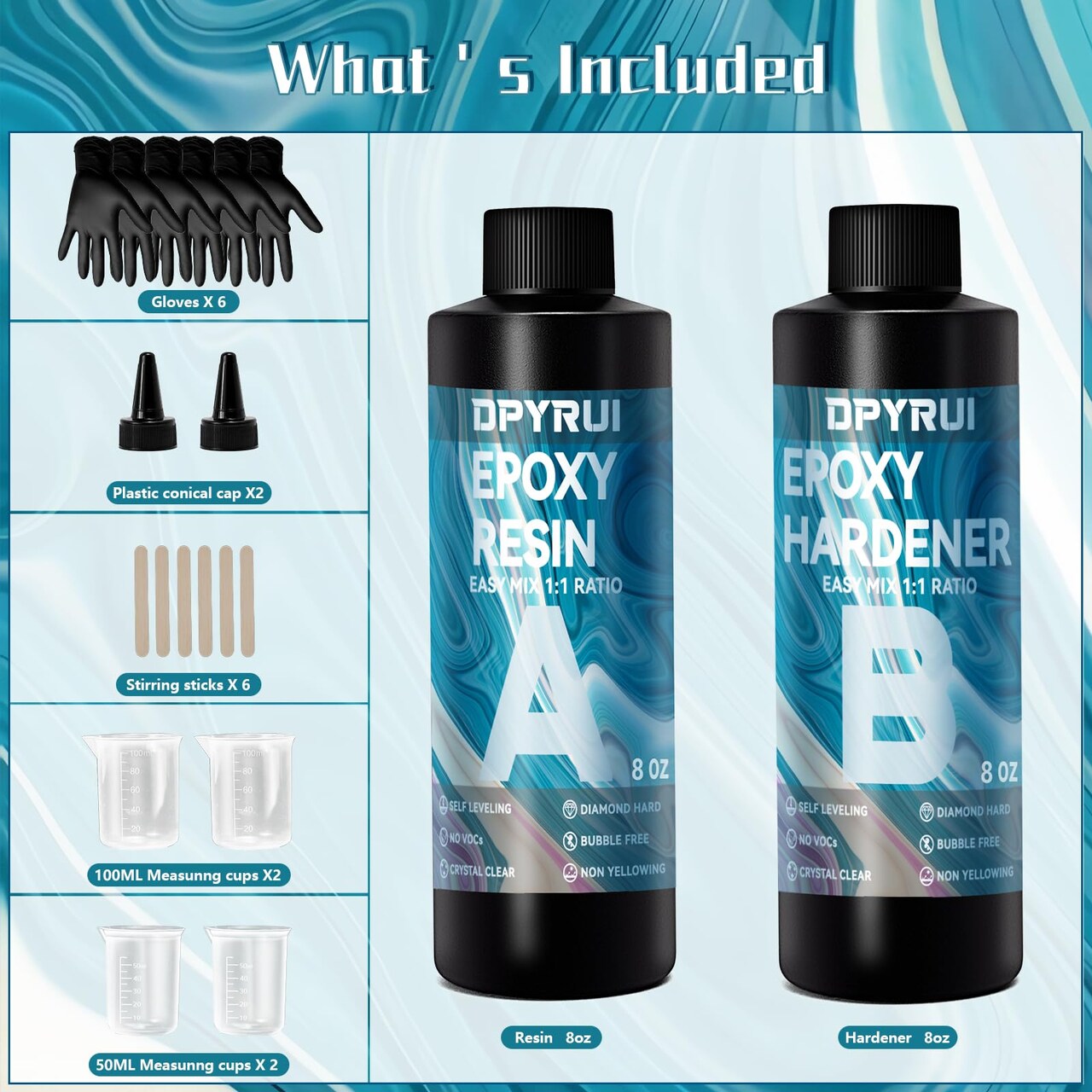 16OZ Epoxy Resin Kit-Crystal Clear Resin and Hardener Resin Epoxy kit,No Yellowing, No Bubbles Casting Resin Perfect for Jewelry Making Molds Crafts DIY 1:1 Ratio(8OZx2